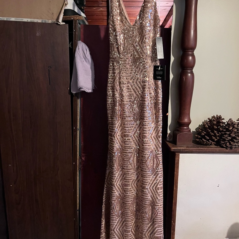 Lulu's Rose Gold Sequin Maxi Dress